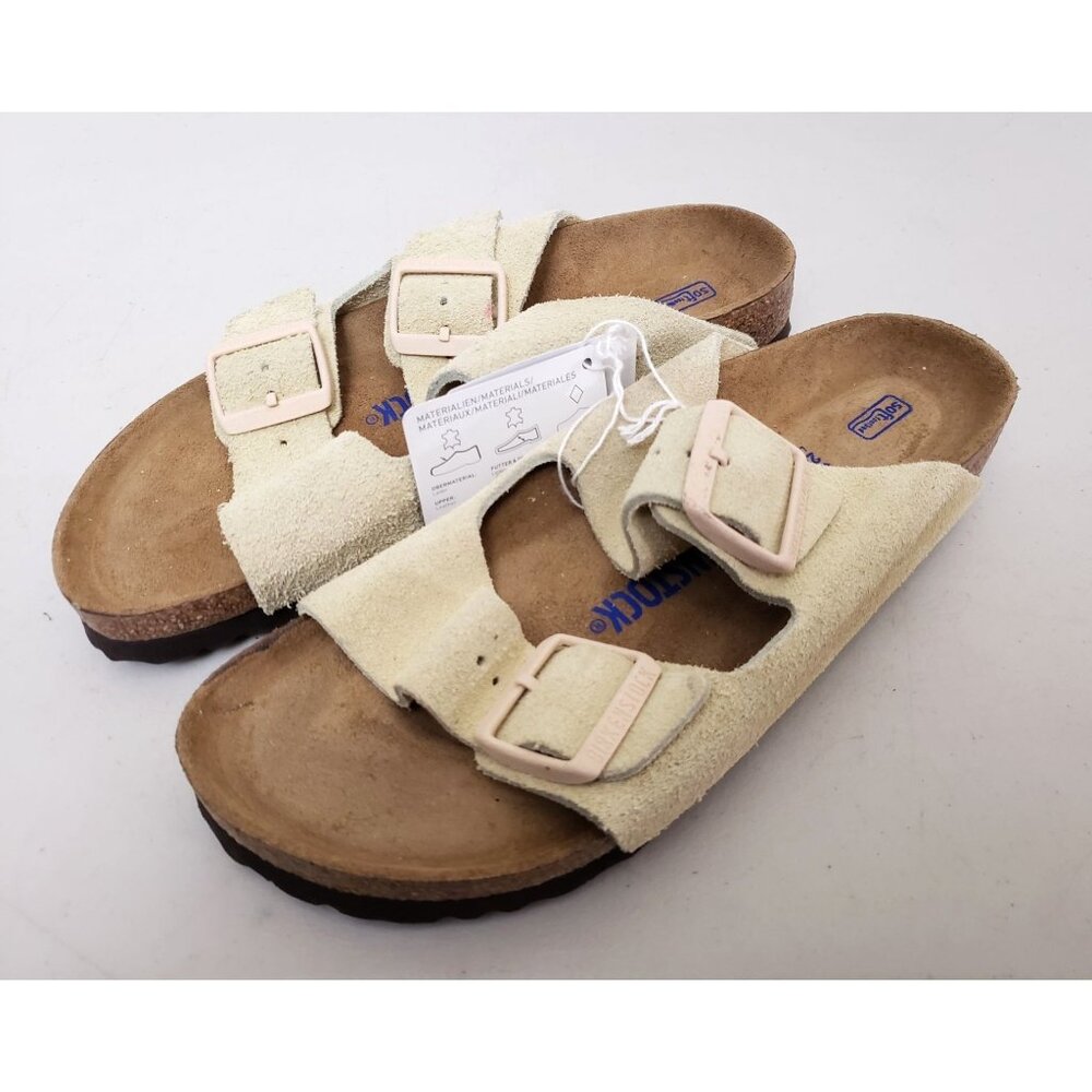 Birkenstock Arizona Soft Footbed Almond Suede Sandals Size 38 Narrow - Picture 2 of 8
